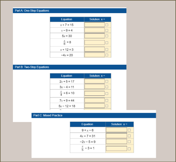 Solving One- and Two-Step Linear Equations