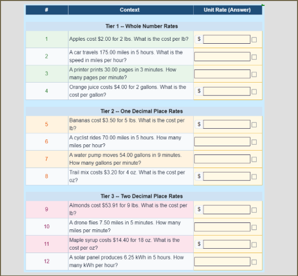 Unit Rate Drills: Finding Rates from Word Problems