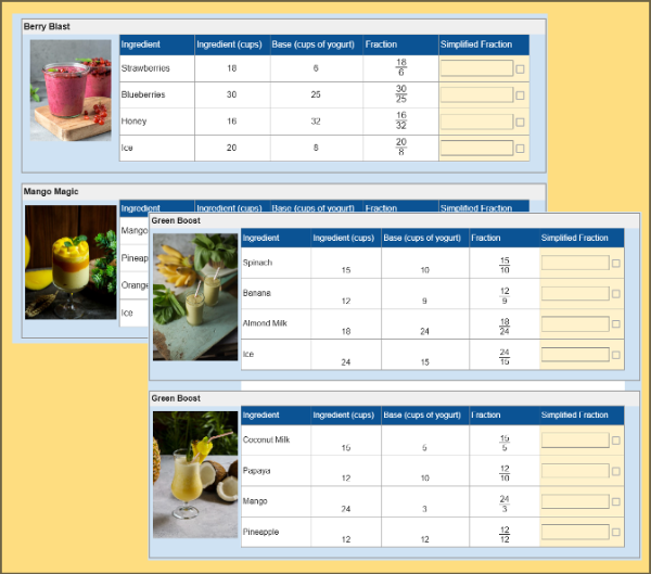 Smoothie Shop: Simplifying Fractions in Recipes
