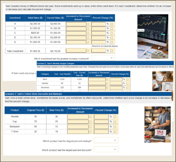 Percent Changes in Sam’s Financial Life